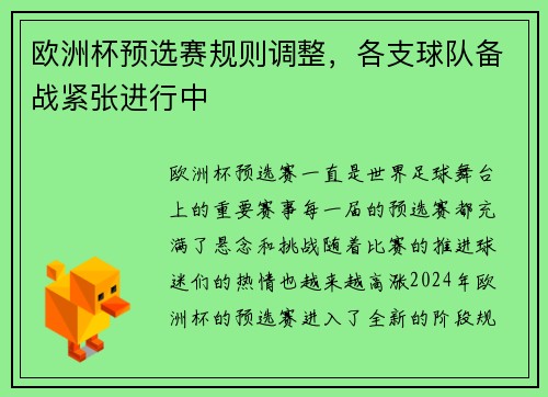 欧洲杯预选赛规则调整，各支球队备战紧张进行中